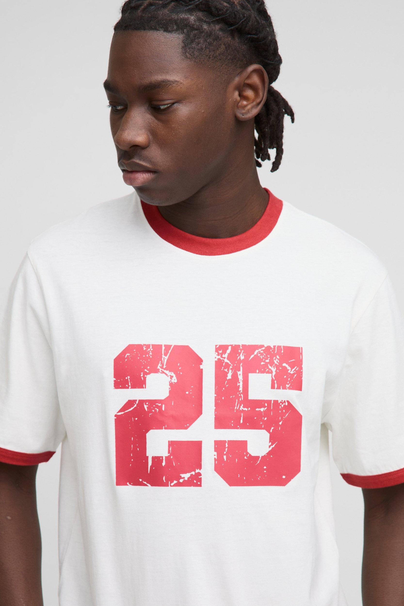 Regular Fit Varsity Print Ringer T-Shirt | boohooMAN USA Product Image