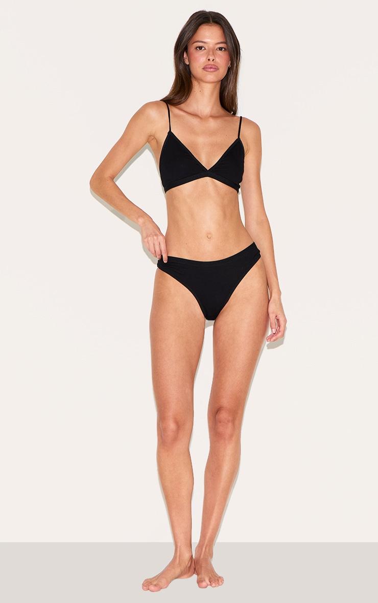 Black Jersey Triangle Bralette And Thong Lingerie Set Product Image