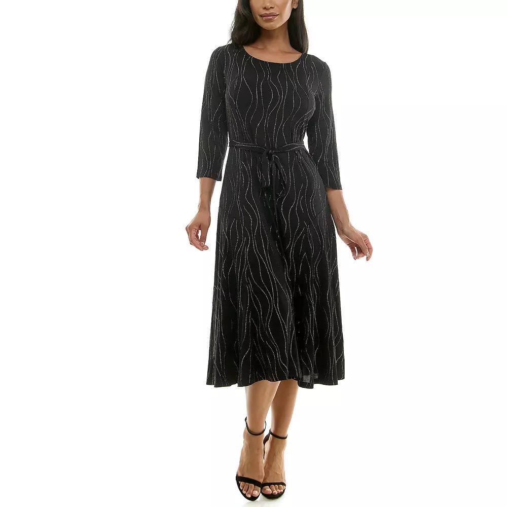 Womens Nina Leonard Sylvia Long Sleeve Tie Waist Midi Dress Product Image