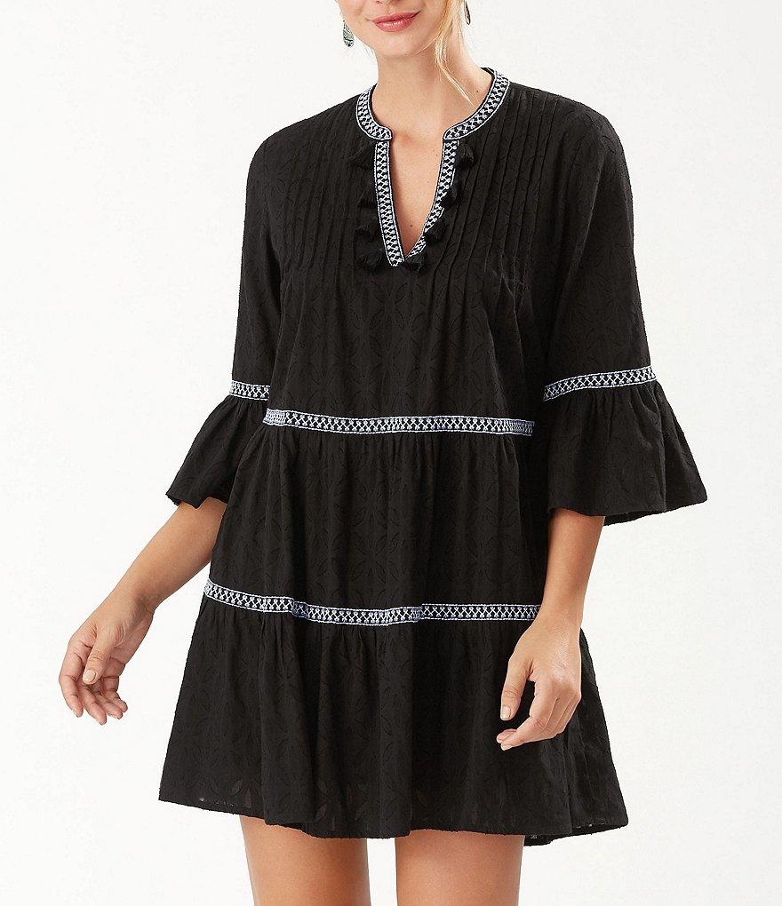 Embroidered Tassel V-Neck Cotton Tunic Dress Product Image