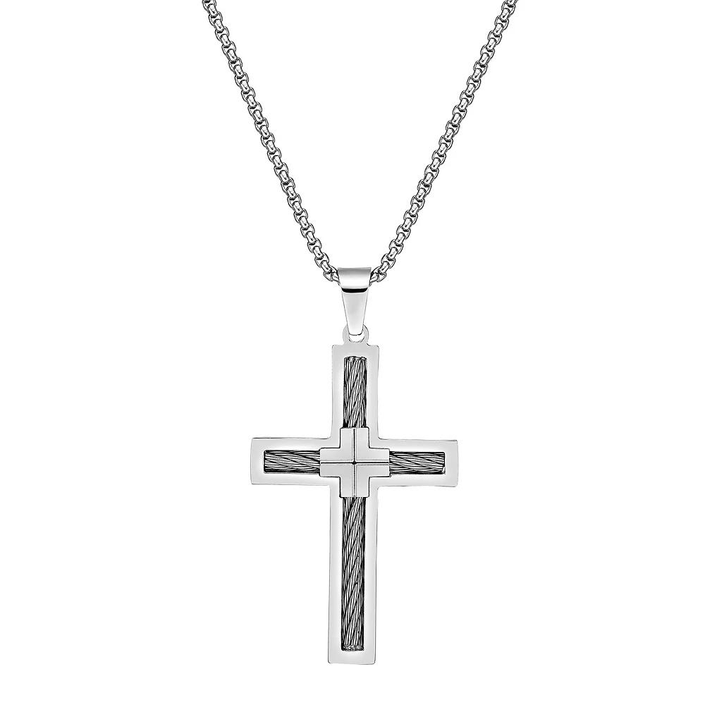 LYNX Stainless Steel Cable Cross Pendant - Men, Men's, Size: 24" Product Image