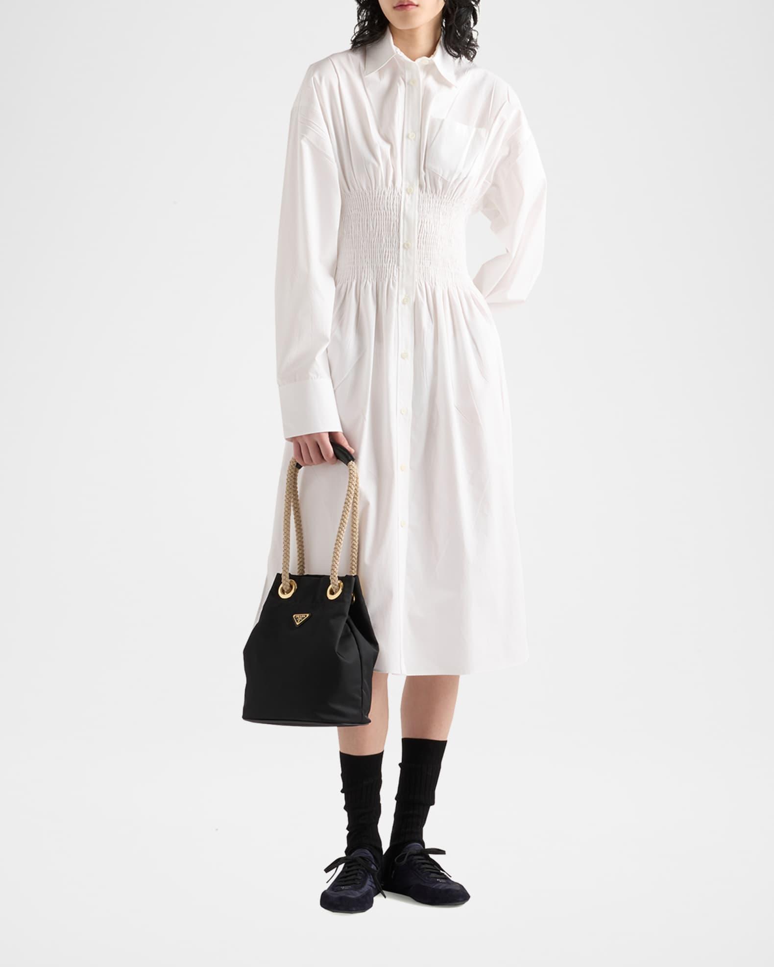 Smocked Canvas Fit-and-Flare Midi Shirt Dress Product Image