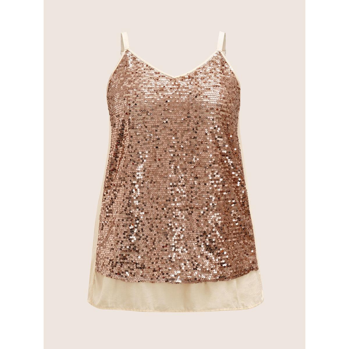 Plus Size Sequin Patchwork Adjustable Straps Cami Top Women Champagne Cocktail Tiered Party Tank Tops Camis BloomChic 14-16/1X Product Image