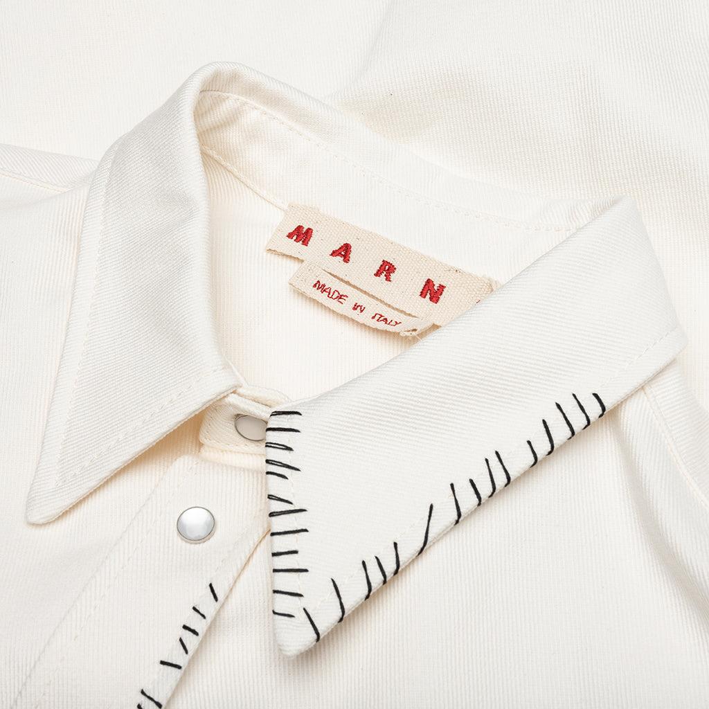 White Drill Shirt With Mending - Lily White Male Product Image