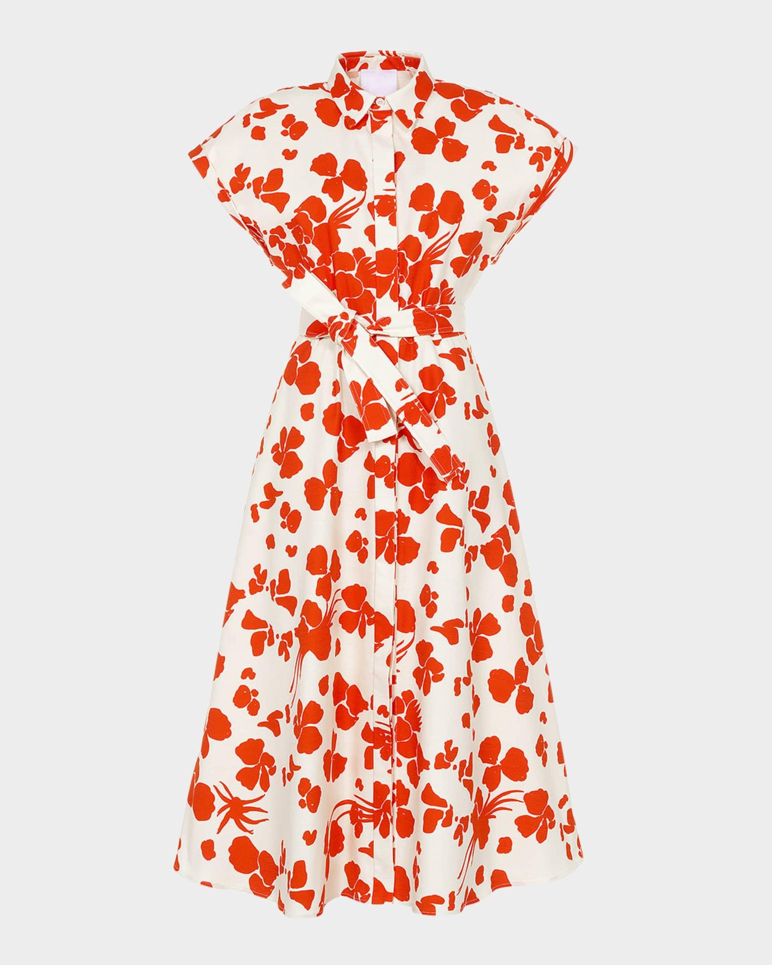 Floral-Print Cotton Canvas Midi Shirtdress Product Image