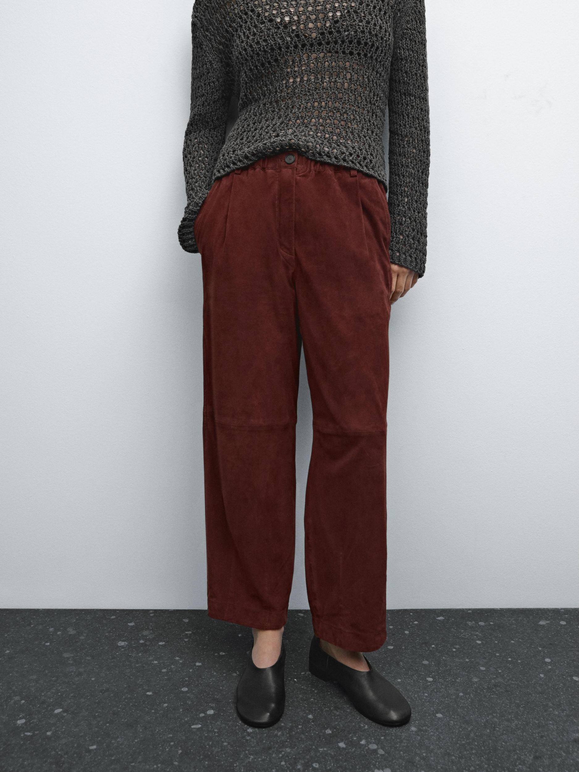 Low-rise cropped suede leather trousers Product Image