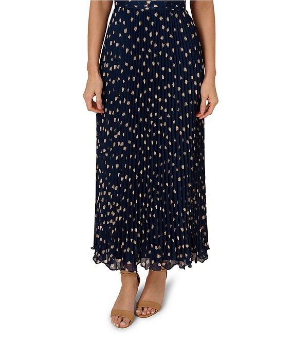 Adrianna Papell Chiffon Dotted Print Keyhole Halter Neck Sleeveless A-Line Maxi Dress Product Image