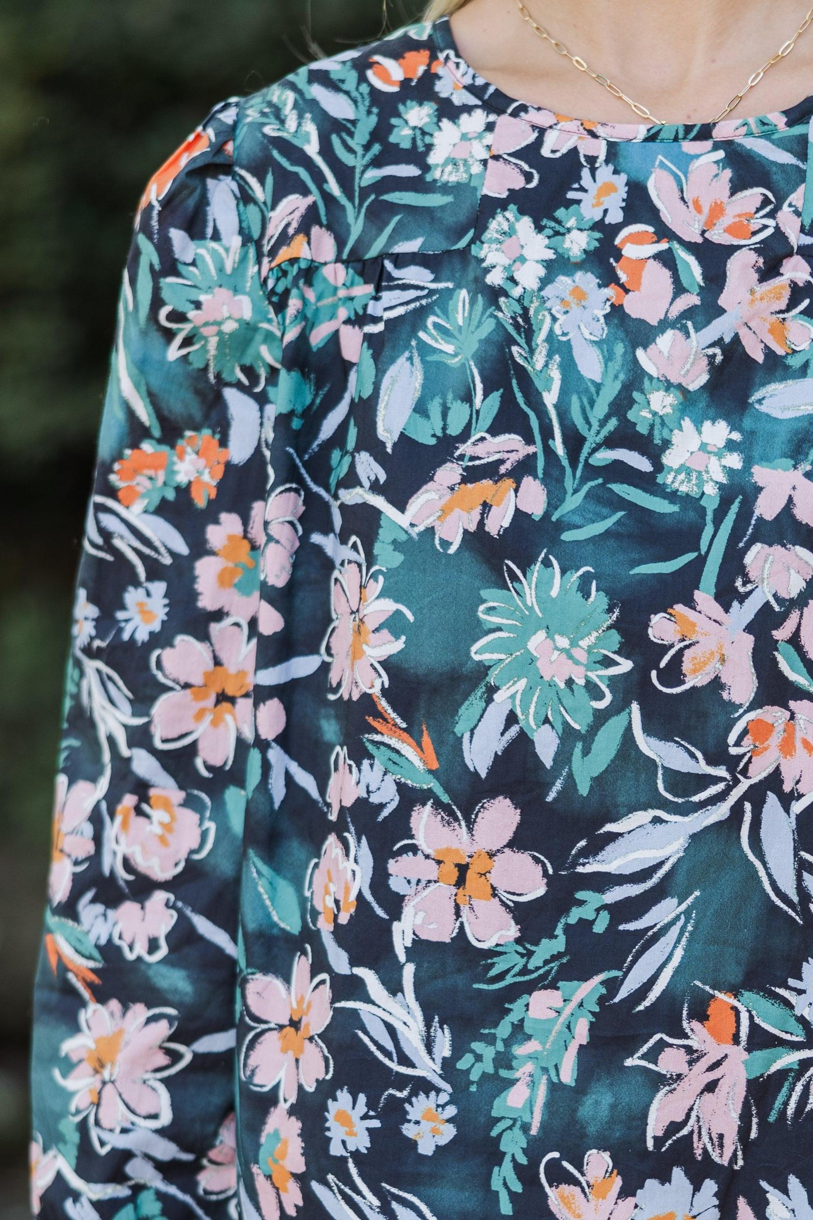 Waiting For You Navy Floral Blouse Female Product Image