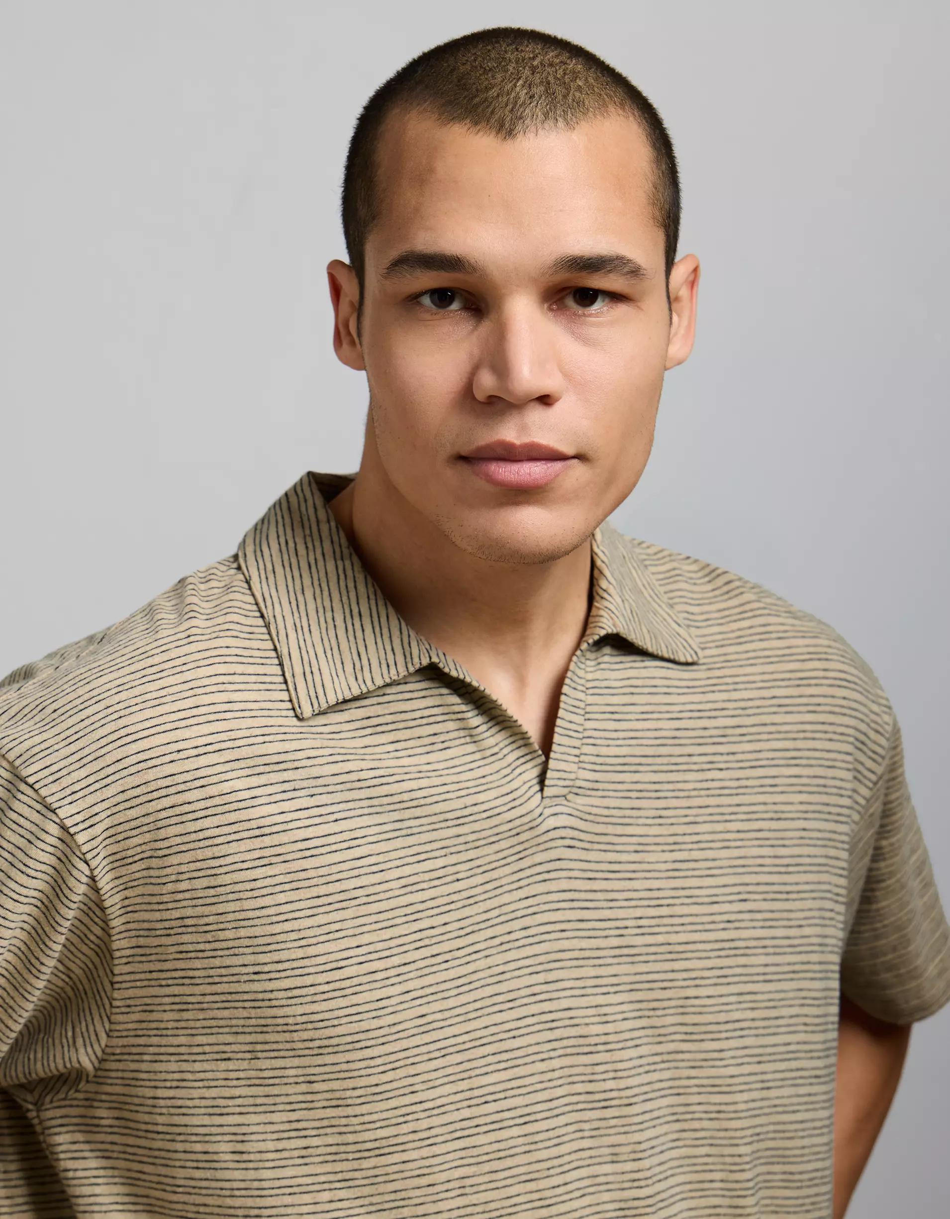 AE77 Premium Linen-Blend Polo Shirt Product Image