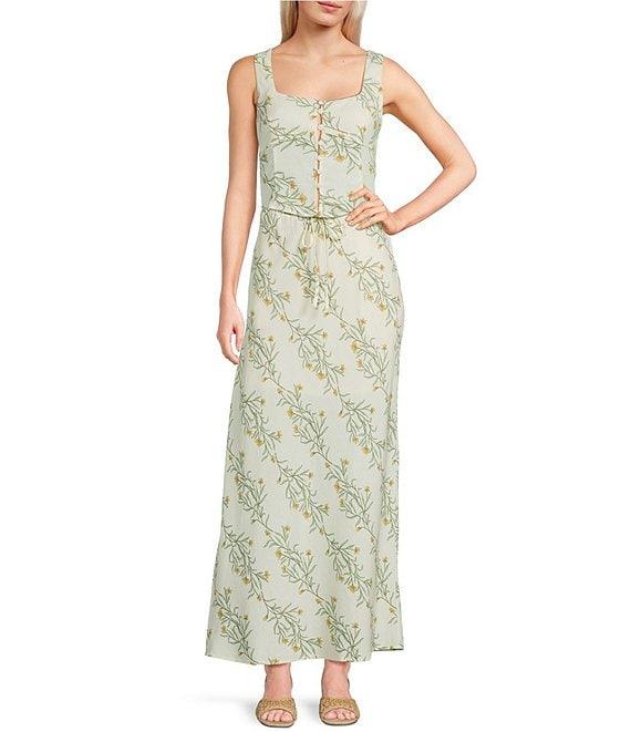 Blu Pepper Linen Blend Floral Print Coordinating Maxi Skirt Product Image