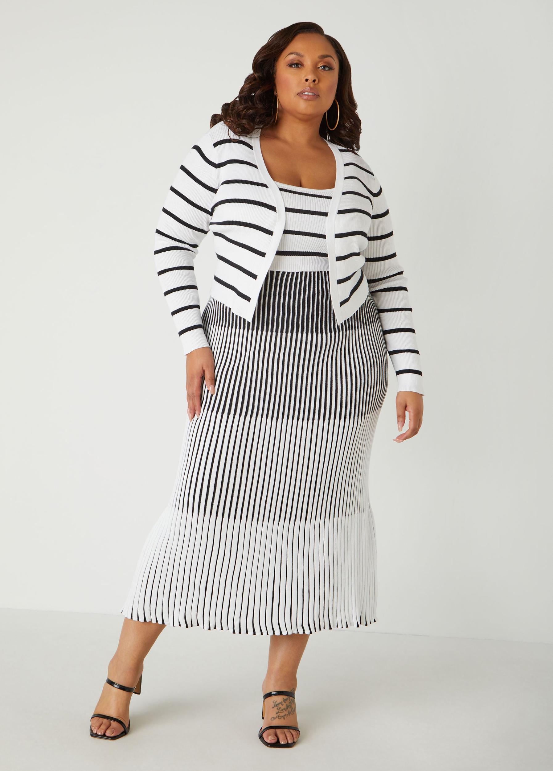 Plus Size Cropped Striped Cardigan Ashley Stewart Product Image