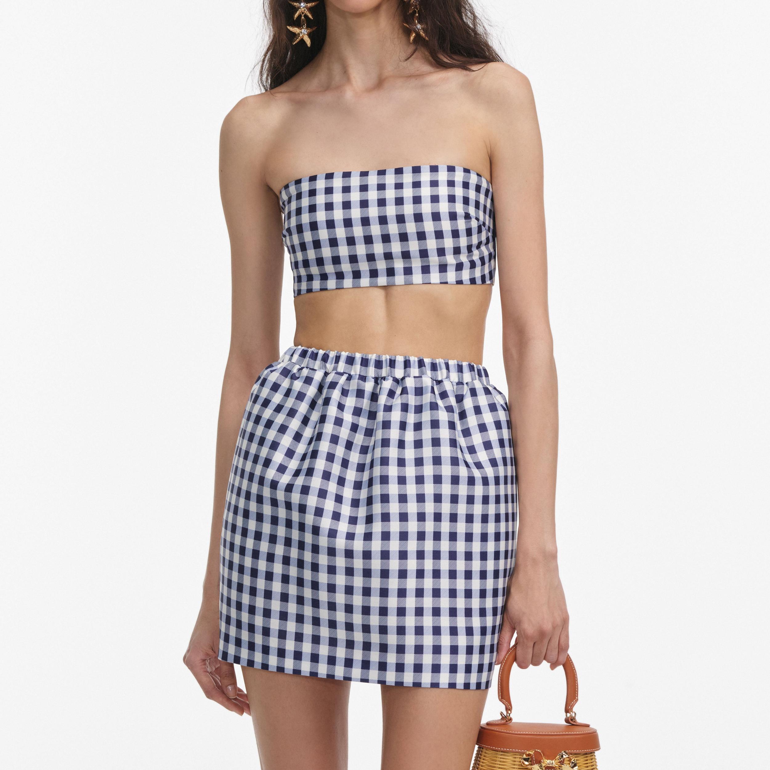 Navy Gingham Taffeta Mini Skirt Product Image