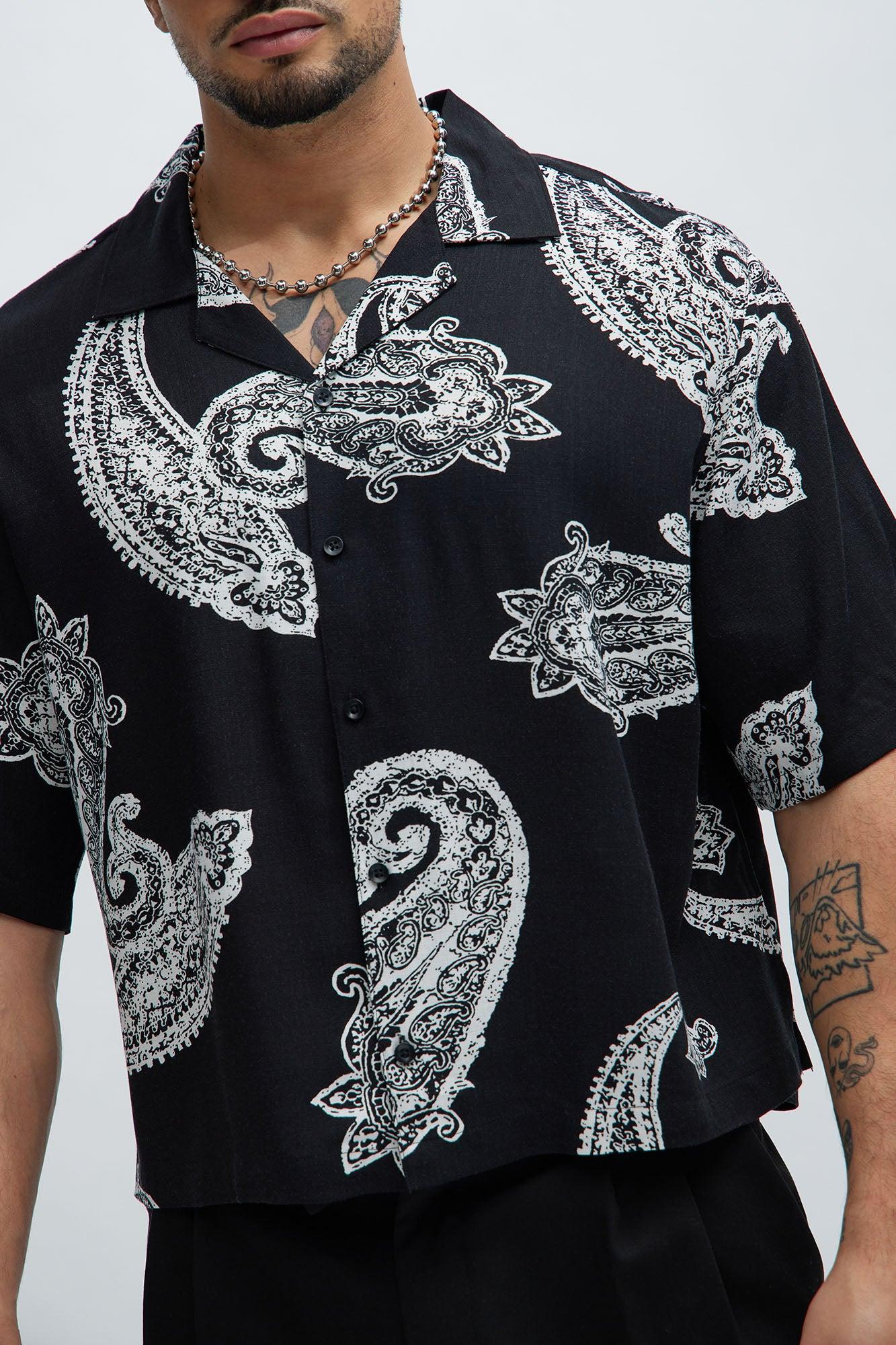 Enlarged Paisley Cropped Shirt - Black/White Product Image
