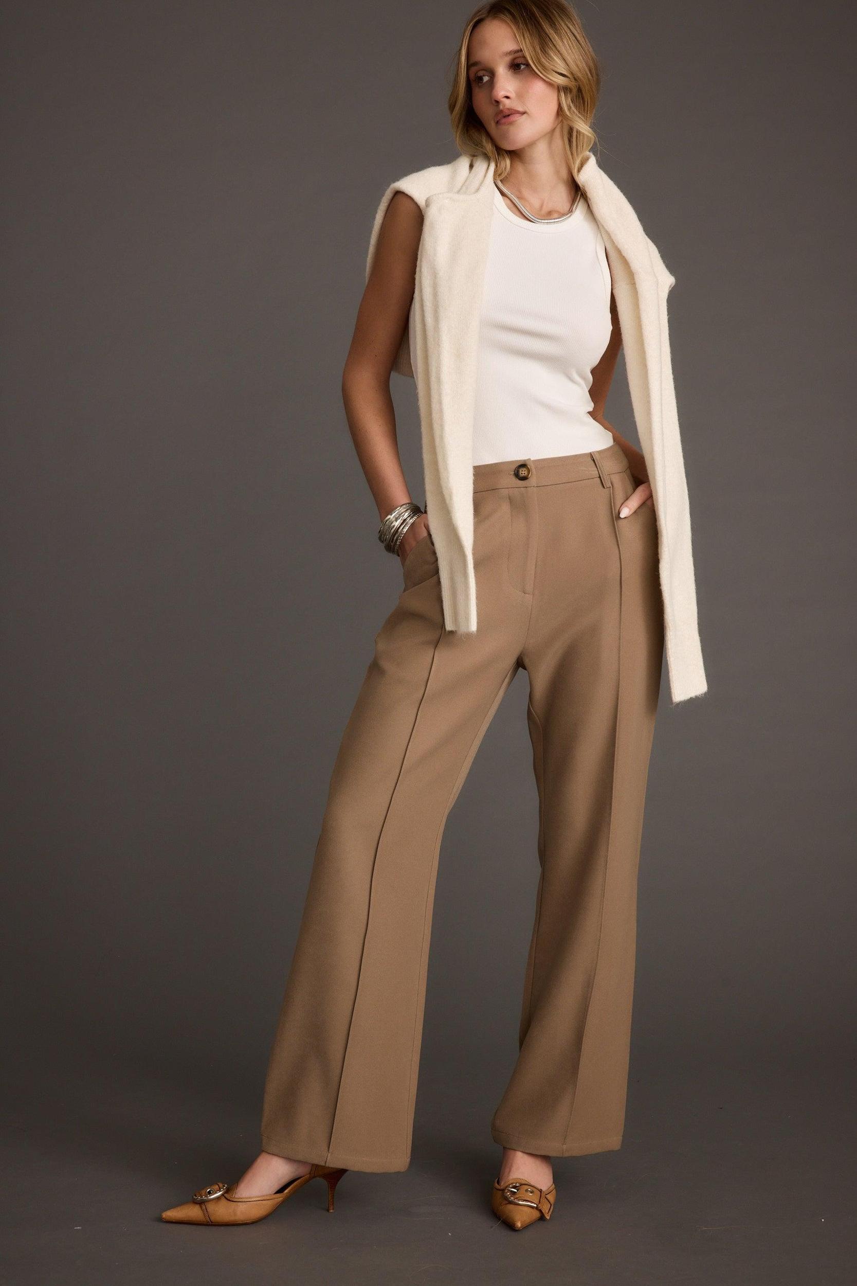 Virginia Taupe Seamed Slim Leg Trousers Product Image