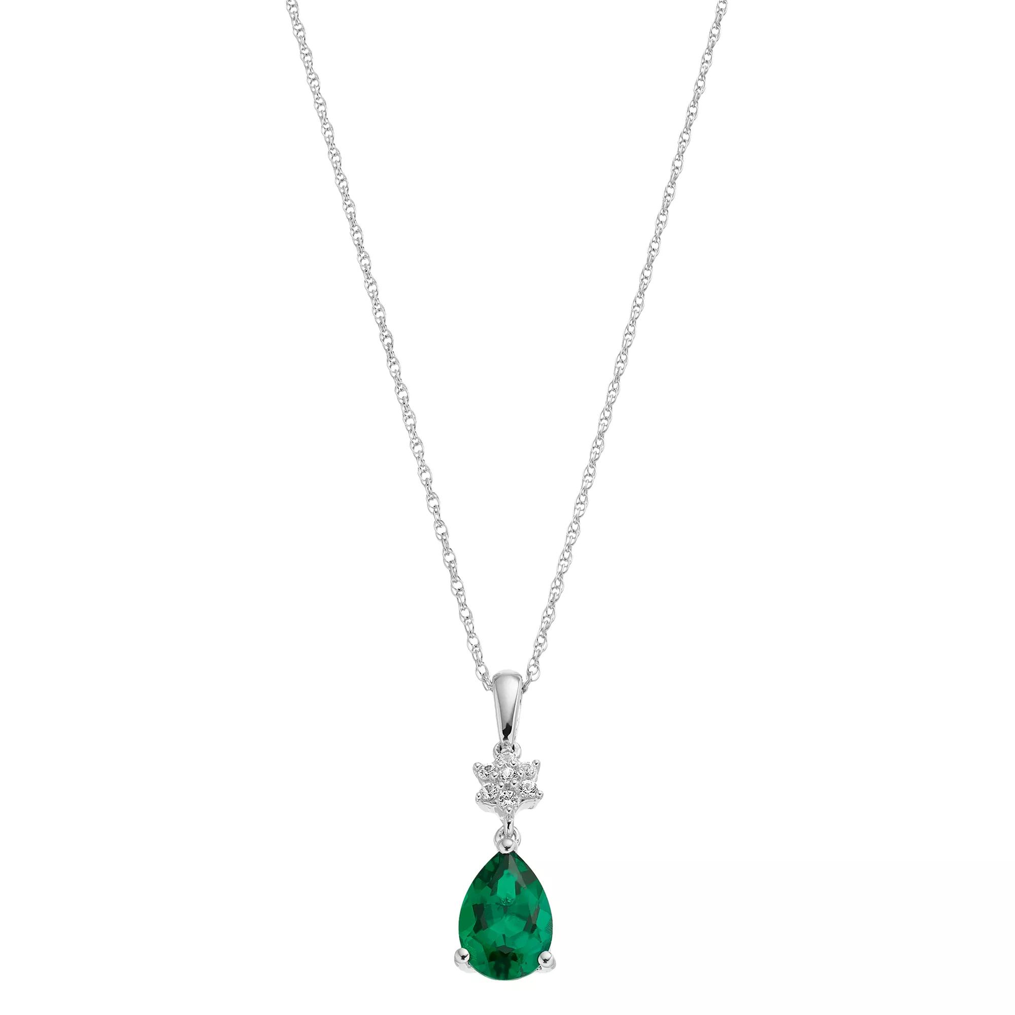 Sterling Silver Lab-Created Emerald & Lab-Created White Sapphire Pendant Necklace, Women's, Size: 18", Green Product Image
