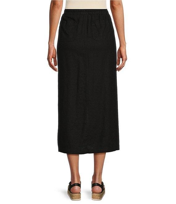 Westbound Linen Patch Pocket Front Slit Midi Skirt Product Image
