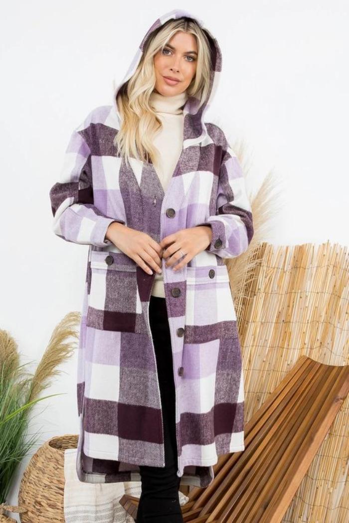 Women's Plaid Oversized Duster Shacket with Pockets Product Image