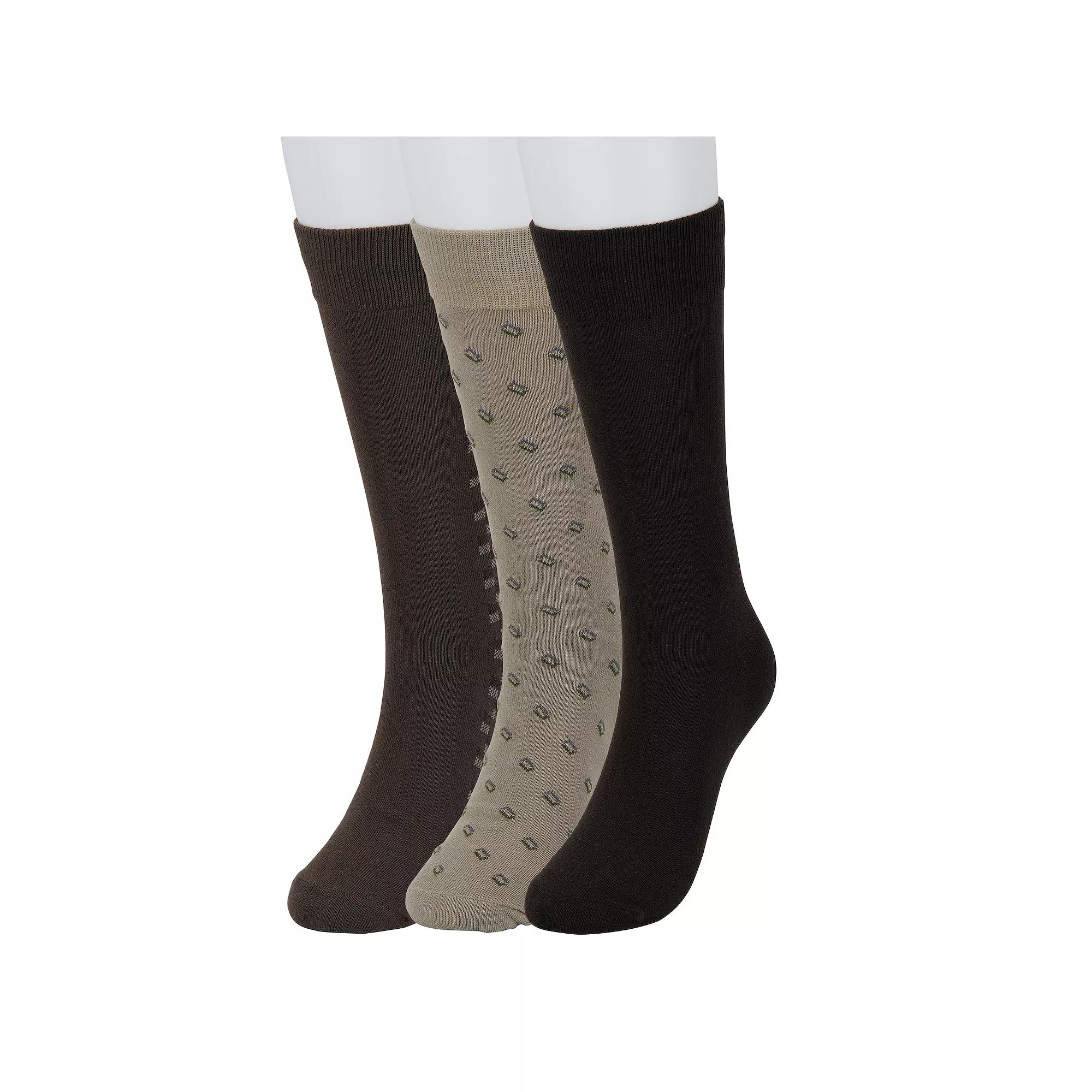 Men's Sonoma Goods For Life® 3-pack Patterned Dress Socks, Brown Khaki Clocking Product Image
