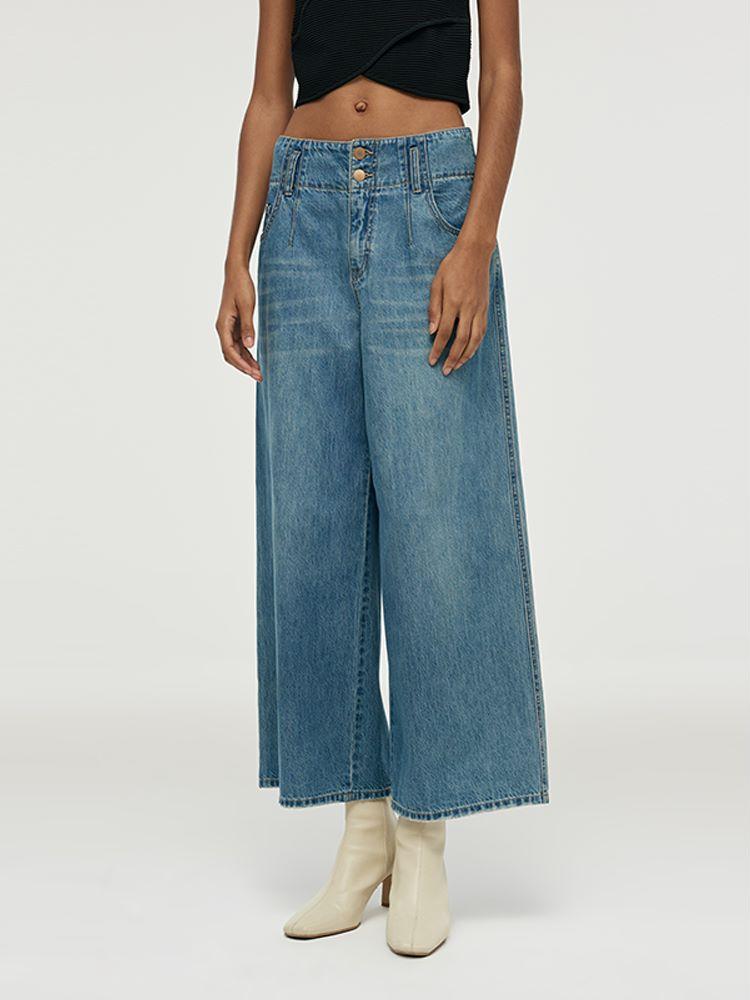 Wide-Leg Loose Women Capri Jeans Product Image