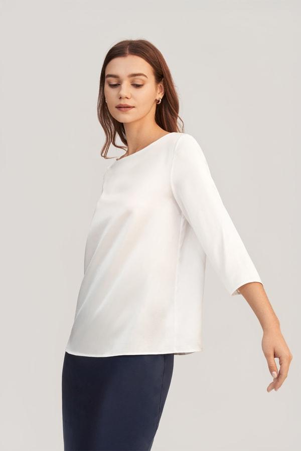 3/4 Sleeve Boat Neck Silk Blouse Product Image