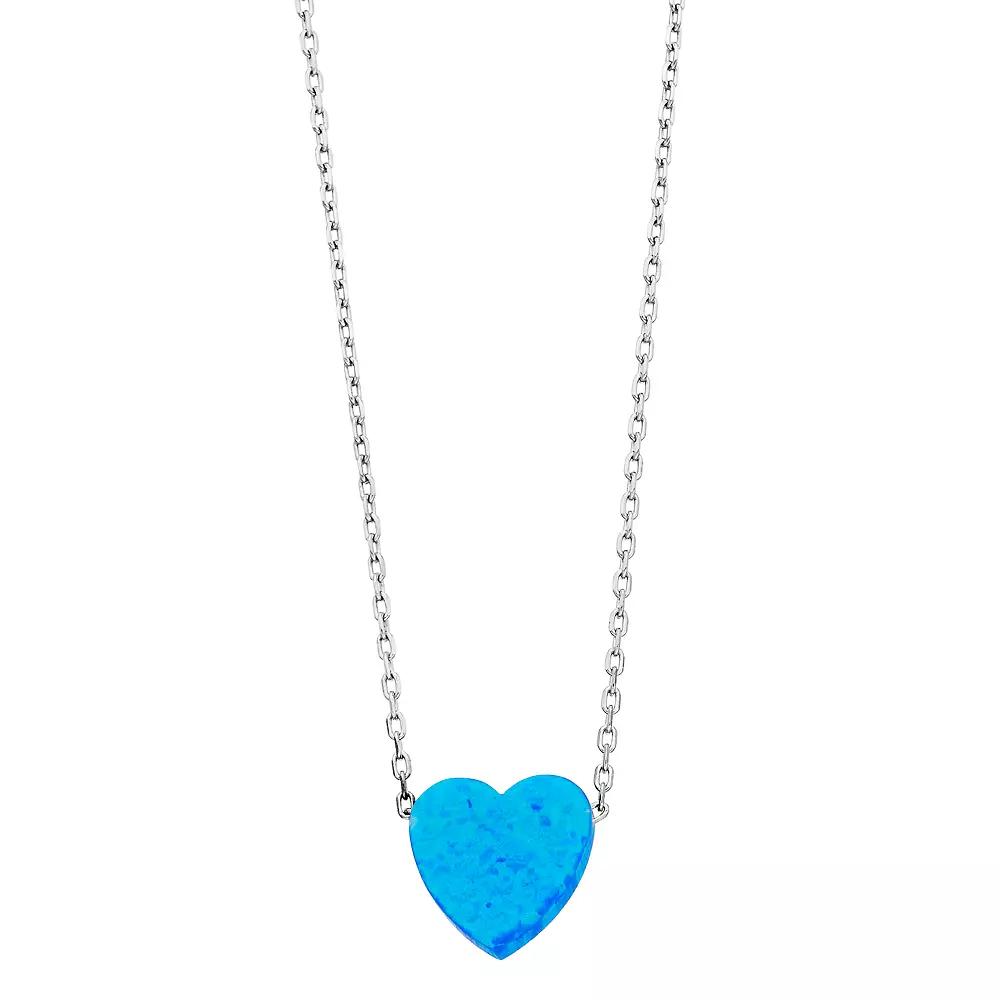 Gemminded Sterling Silver Lab-Created Blue Opal Heart Pendant Necklace, Women's, Size: 18" Product Image