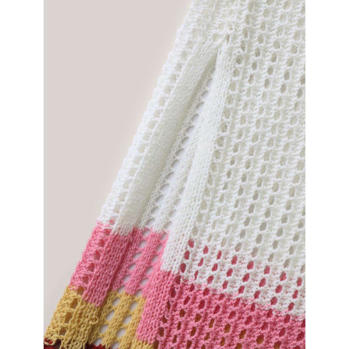 Plus Size Striped Hem Cut-Out Slit Swim Cover-Up Women's Swimwear Ivory Beach Loose Texture Curve Swim Cover Ups BloomChic 30/6X Product Image