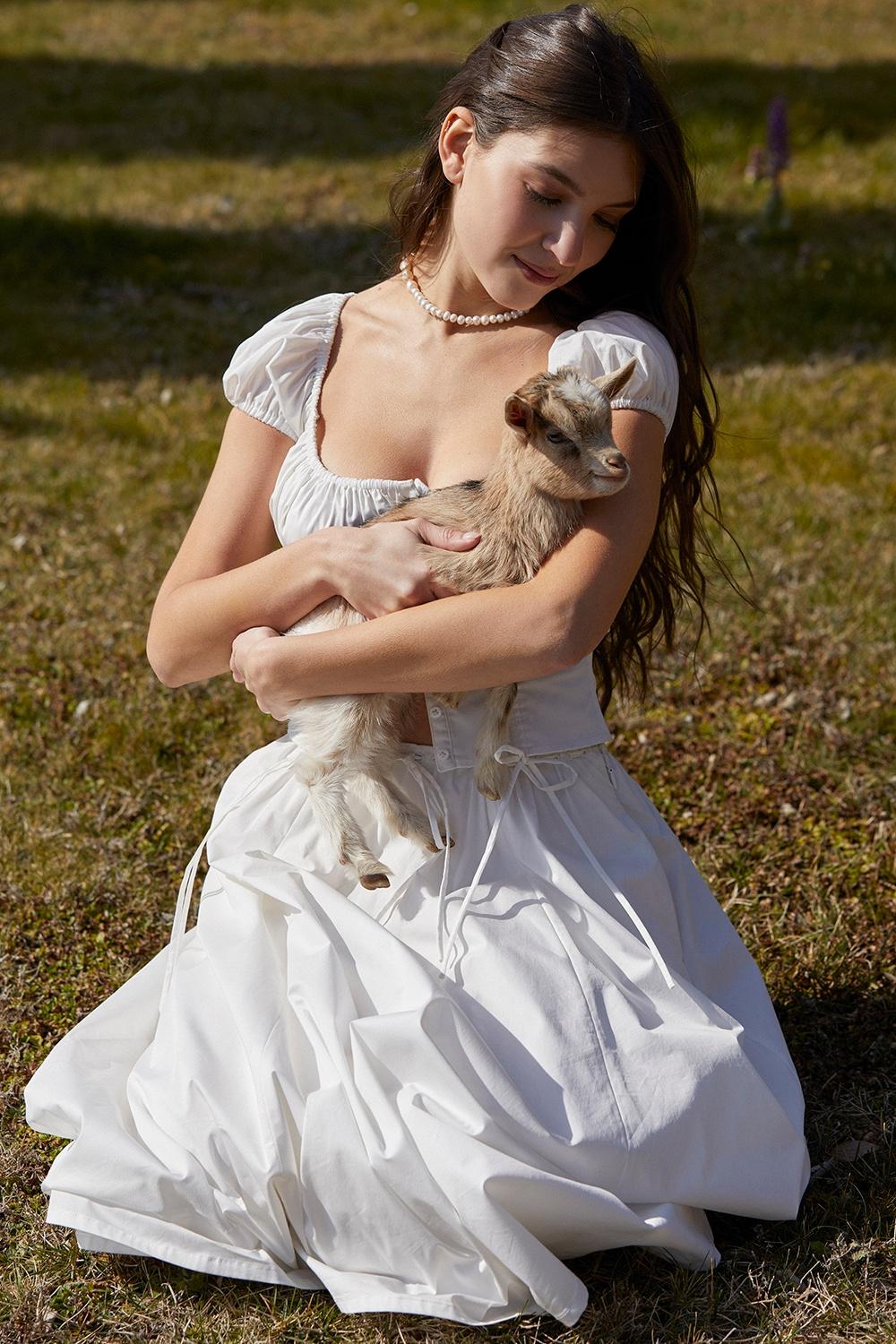 Cora  white gathered midi skirt - sale Product Image