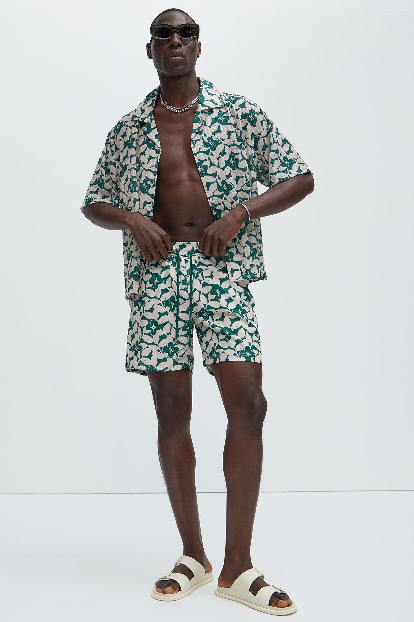 Bayou Floral Swim Mid Trunk - Green/combo Product Image