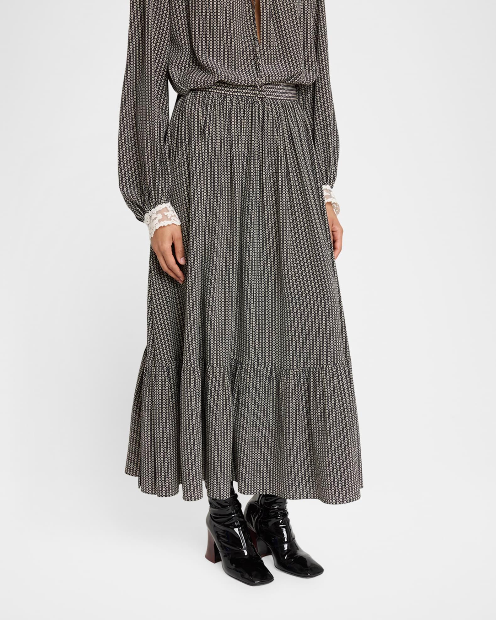 Micro Check Silk Maxi Skirt Product Image