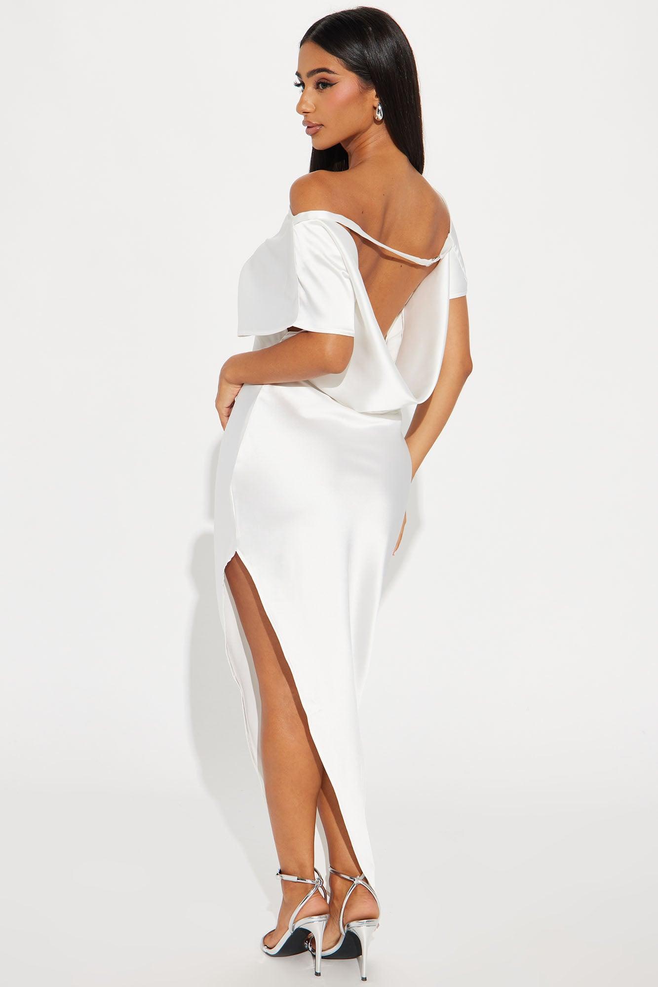 Serene Escape Satin Midi Dress - White Product Image