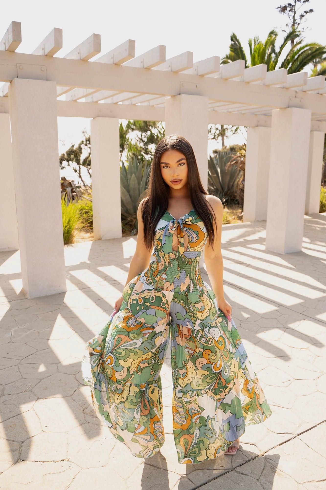 Kamiyah Printed Jumpsuit - Green/combo Product Image