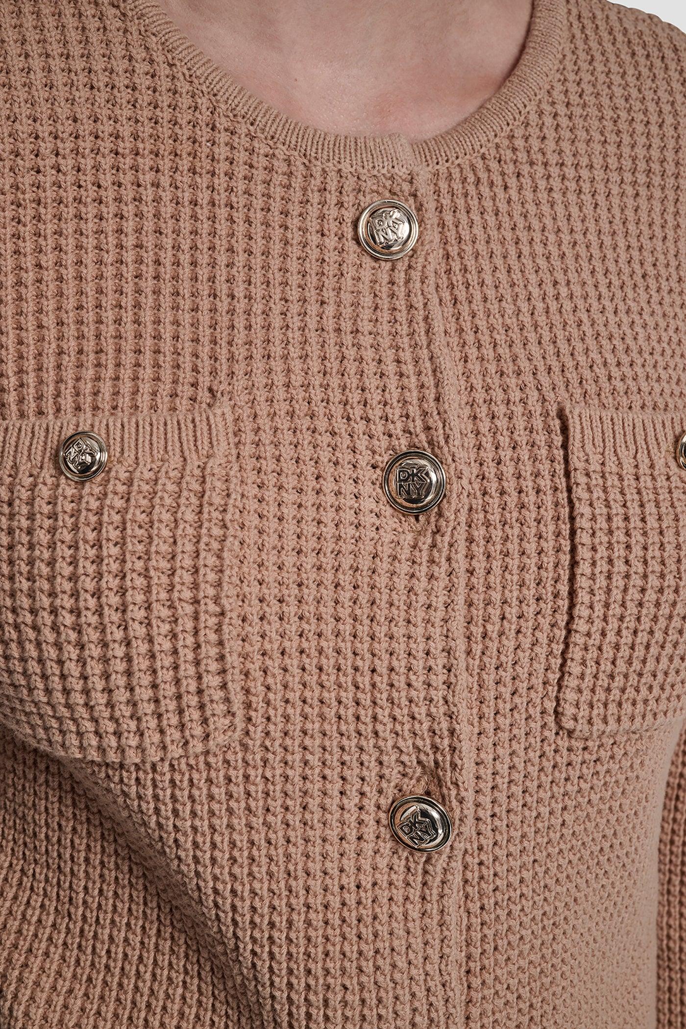 TUCK STITCH CREW NECK CARDIGAN Product Image