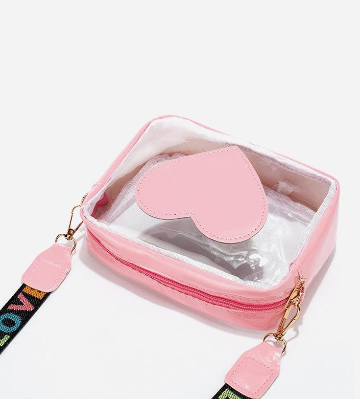 Clear PVC Jelly Bag – Fashionable Crossbody Messenger with Heart Patch for Women Product Image