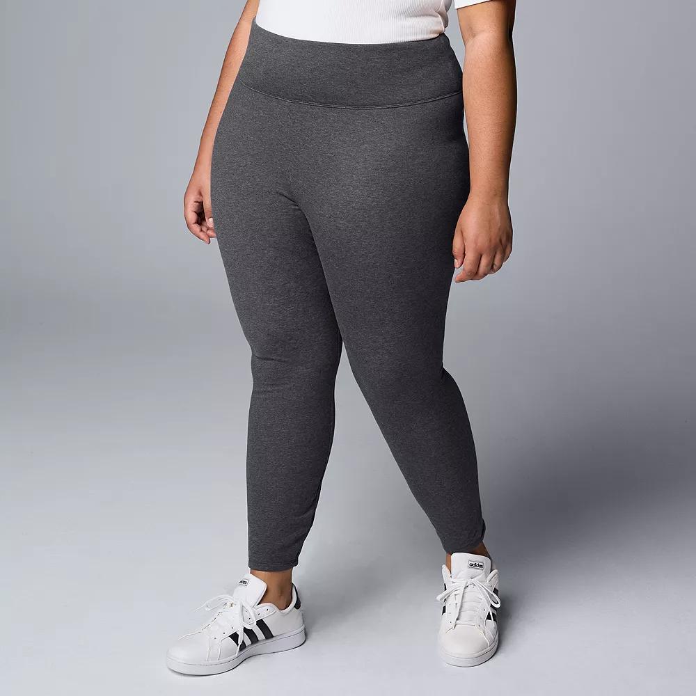 Plus Size Simply Vera Vera Wang High Rise Fleece-Lined Leggings, Women's, Size: 1XL, Dark Coal Grey Product Image