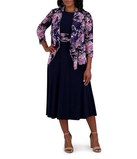 Jessica Howard Crew Neck 3/4 Sleeve Ruched Waist 2 Piece Jacket Dress Product Image
