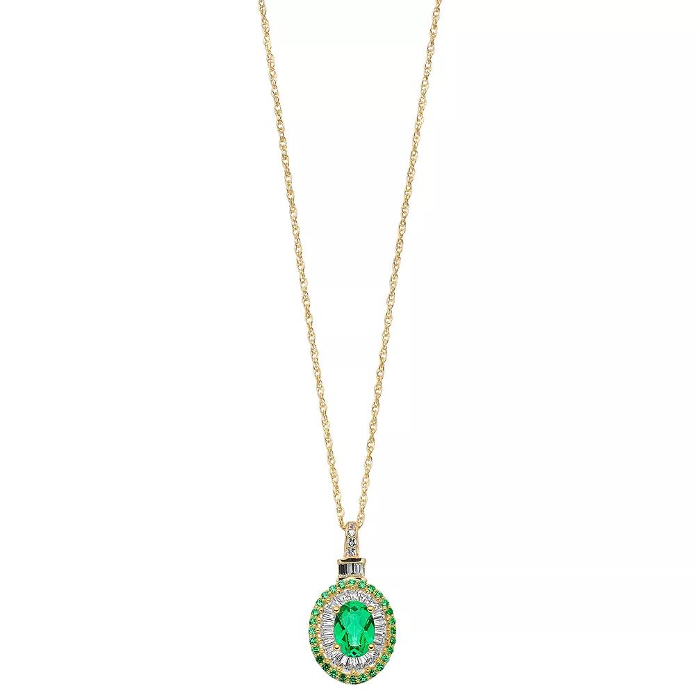 14k Gold Over Silver Lab-Created Emerald & Lab-Created White Sapphire Halo Pendant, Women's, Size: 18", Gold Tone Product Image