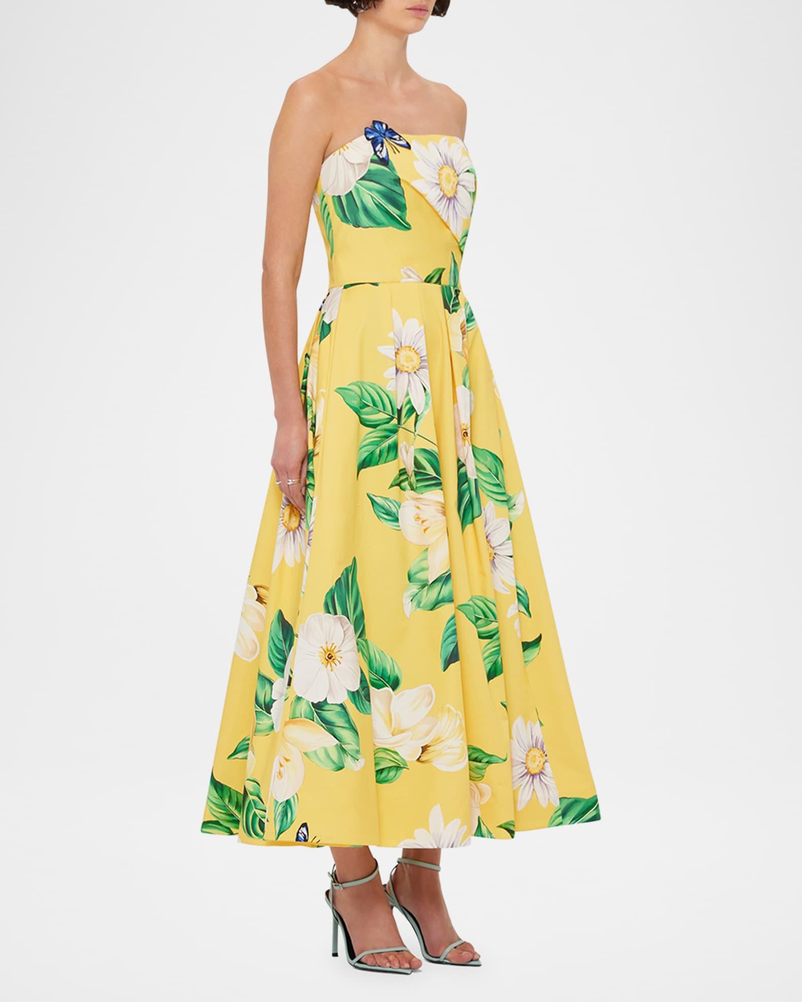 Lynn Pleated Floral-Print Bustier Midi Dress Product Image