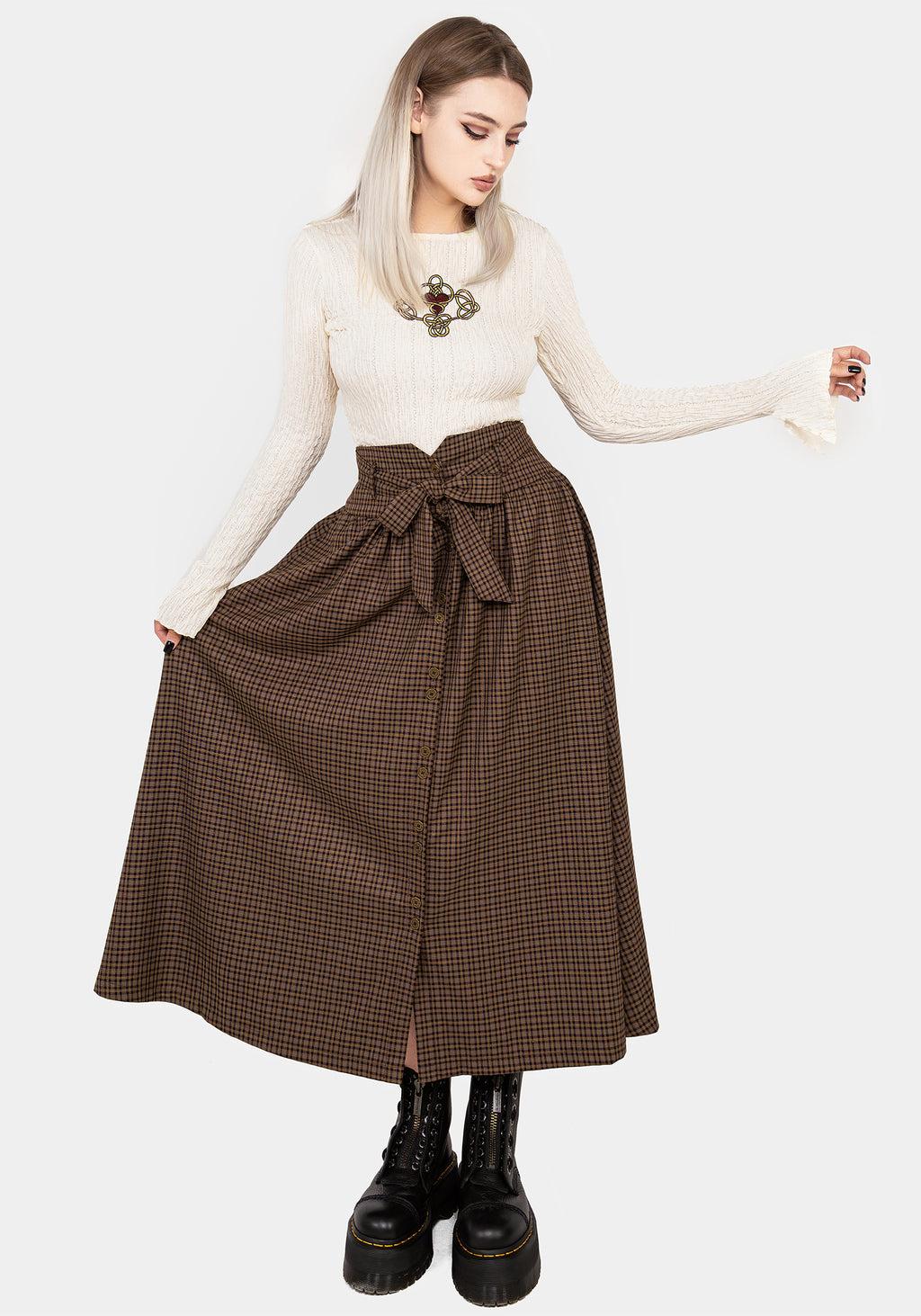Sweetspire Check Tie Waist Midaxi Skirt Product Image