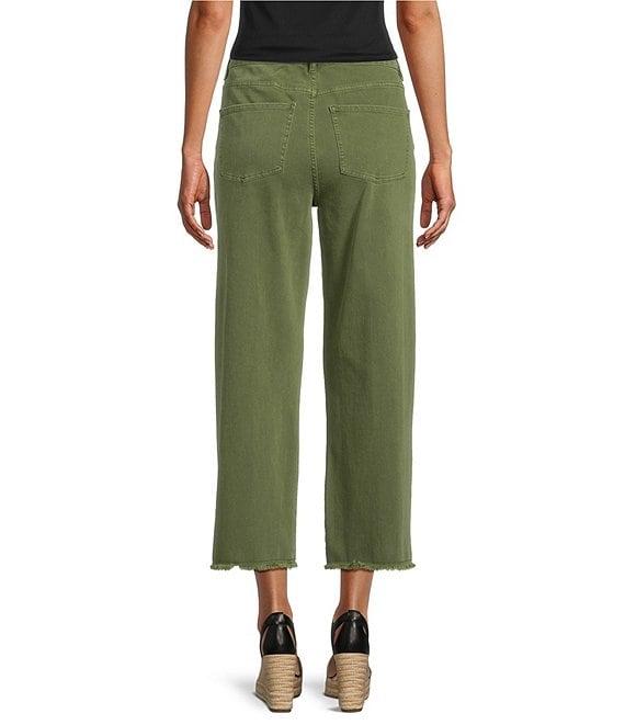 John Mark Petite Size Colored Denim Wide Leg 5-Pocket Frayed Hem Jeans Product Image