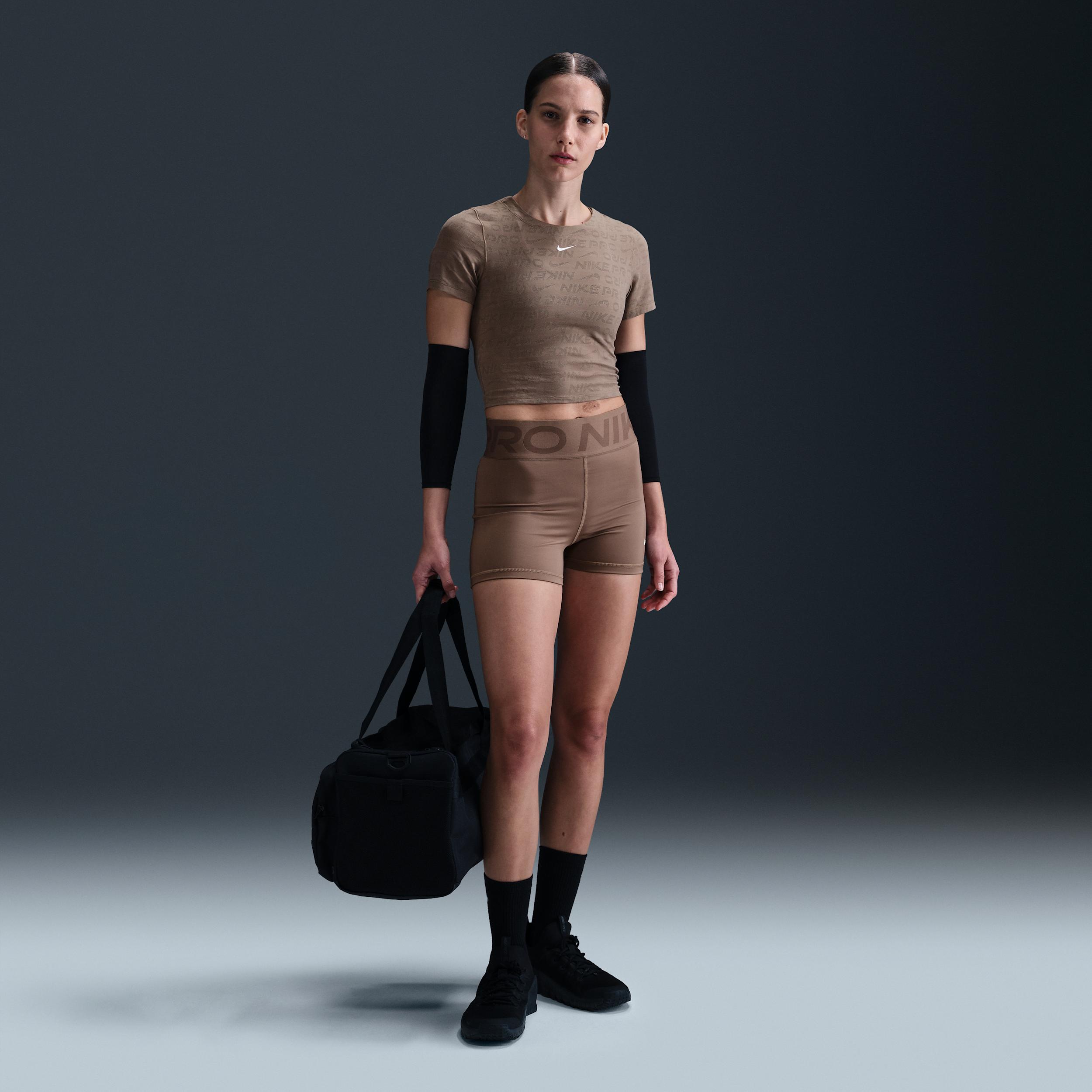 Womens Nike Pro Dri-FIT Short-Sleeve Cropped Jacquard Top | HJ2285-214 Product Image