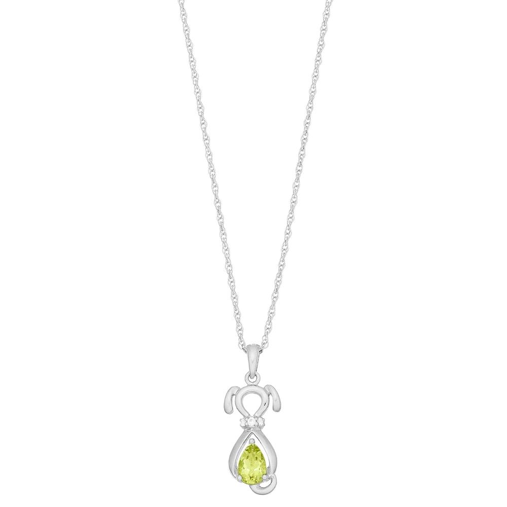 Sterling Silver Gemstone & Lab-Created White Sapphire Dog Pendant, Women's, Size: 18", Peridot Product Image