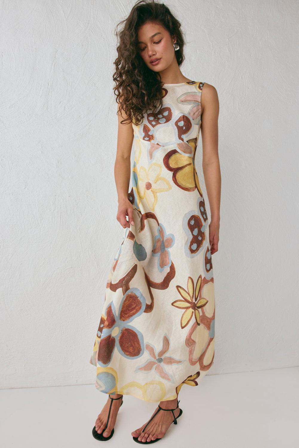 Art Of Bloom Linen Bias Cut Maxi Dress Flower Product Image