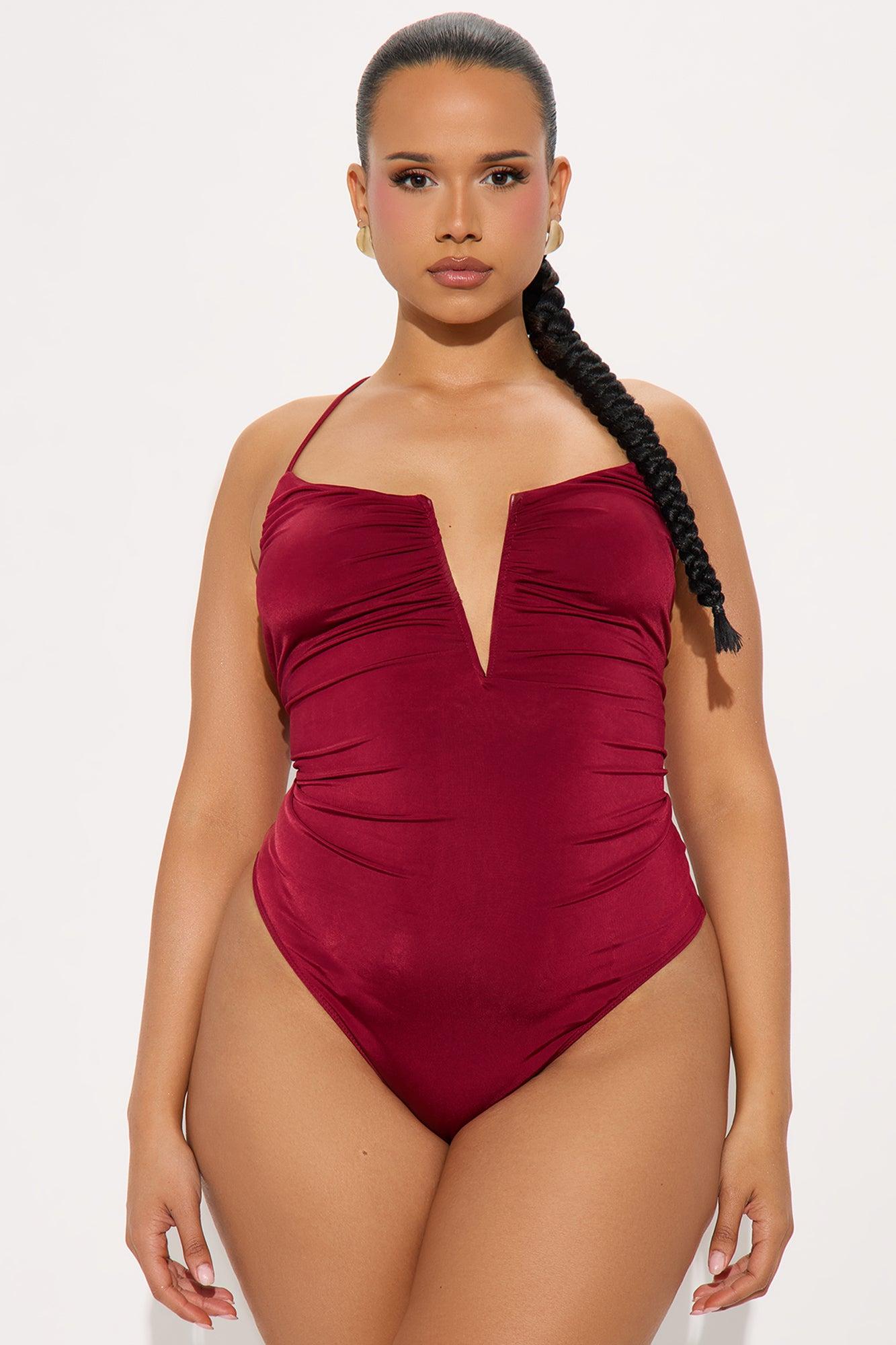 Very Unyielding V-Wire Ruched Bodysuit - Burgundy Product Image