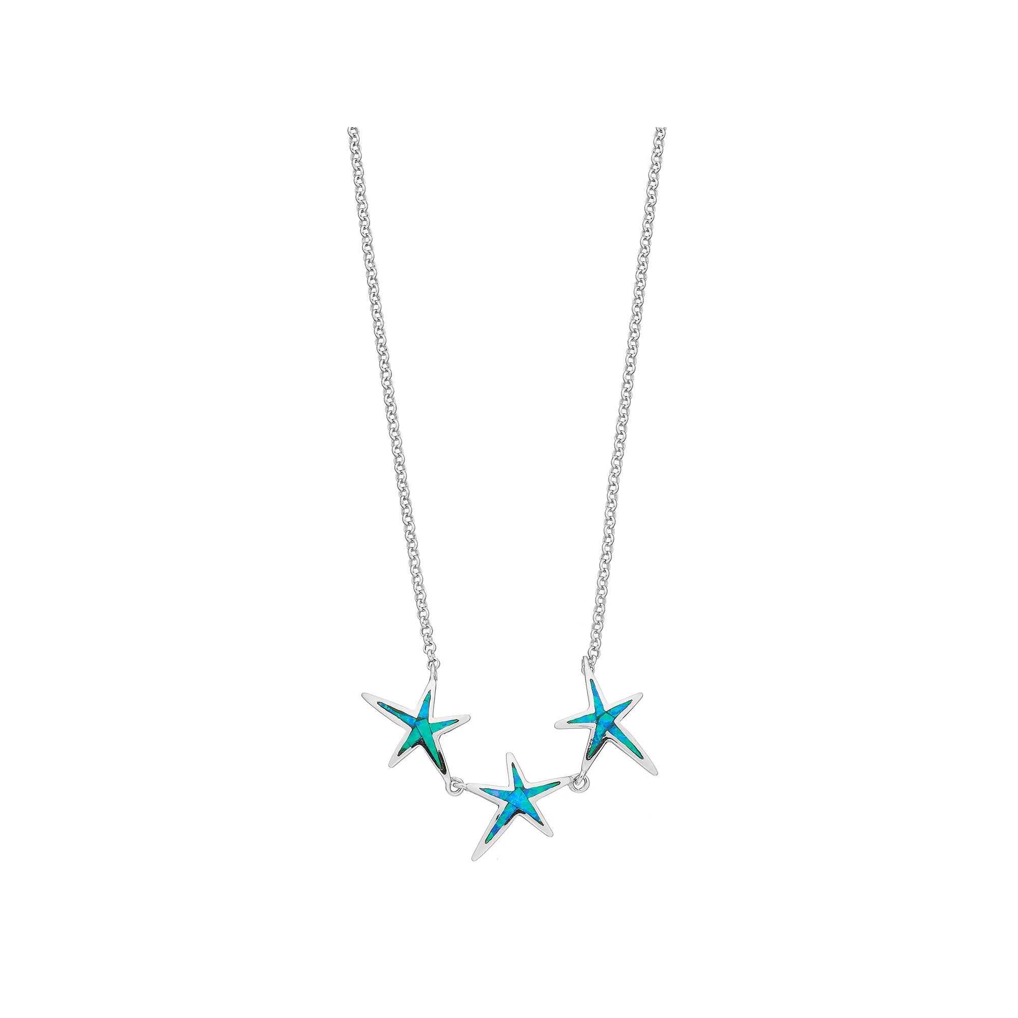 Sterling Silver Lab-Created Blue Opal Starfish Necklace, Women's Product Image