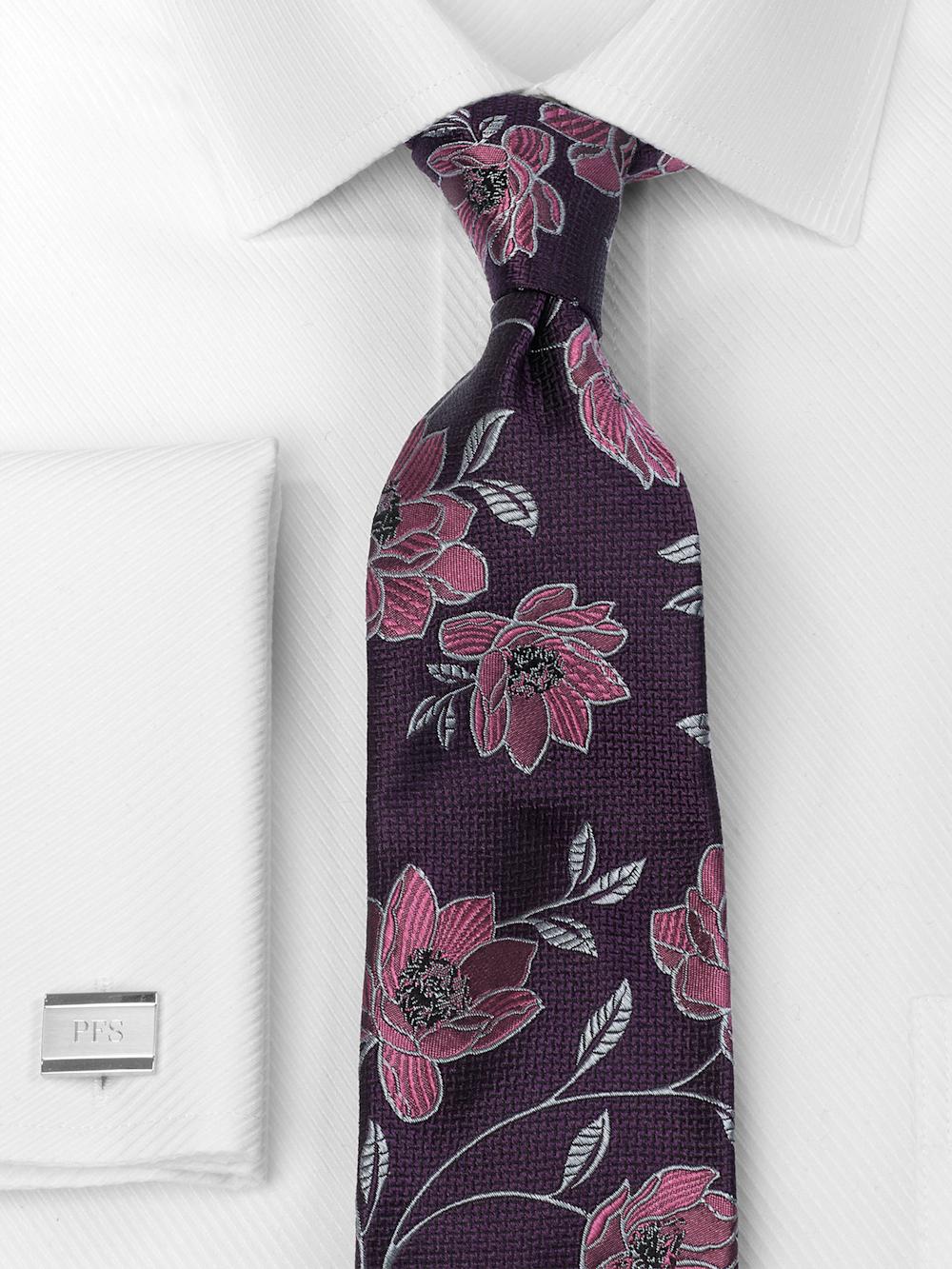 Floral Woven Silk Tie - Purple Product Image