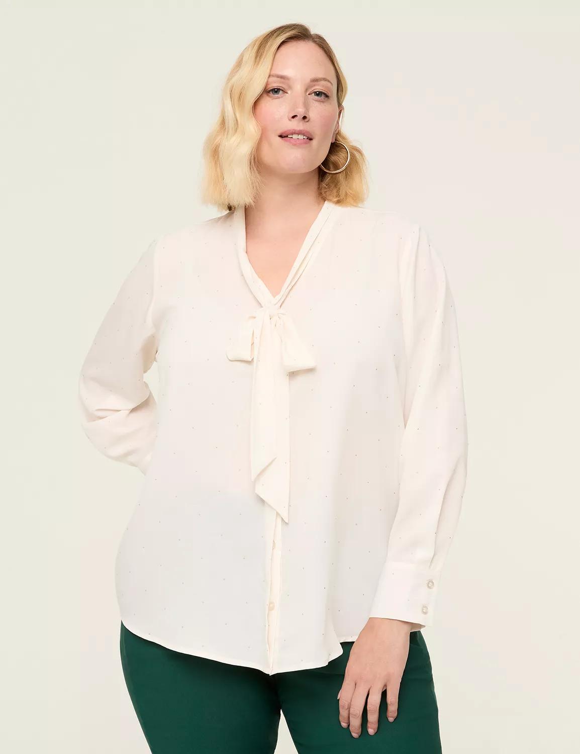 Dew Drop Tie-Neck Button-Down Blouse Product Image