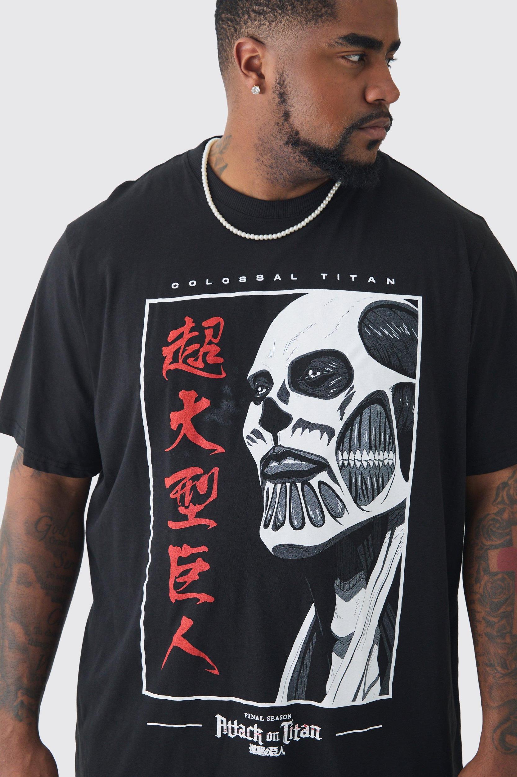 Plus Attack On Titan Anime Printed Licensed T-shirt In Black | boohooMAN USA Product Image