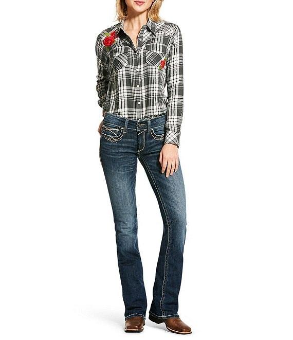 Ariat R.E.A.L Mid Rise Stretch Denim Embroidered Pocket Bootcut Jeans Product Image