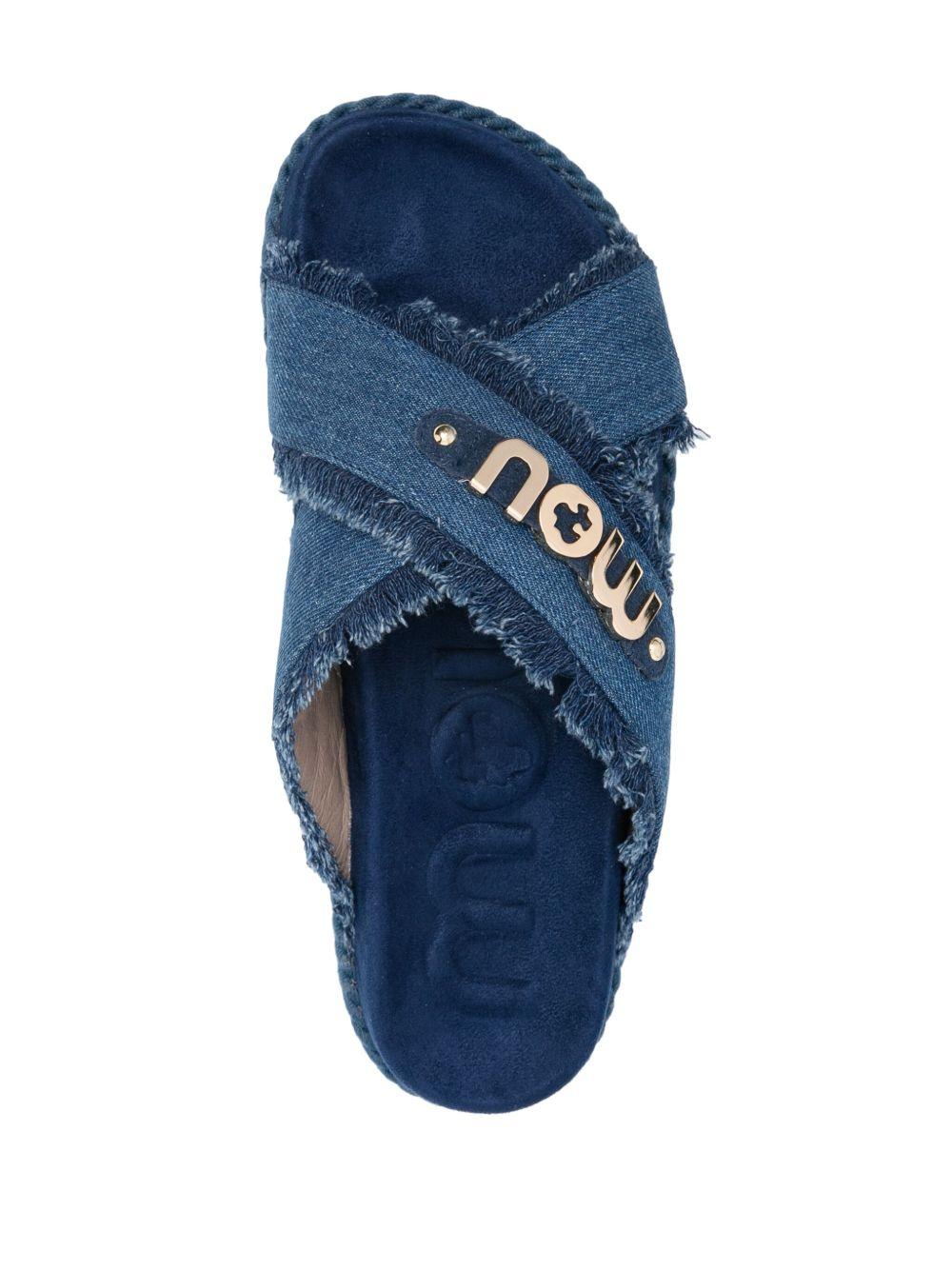 logo-lettering denim slides Product Image