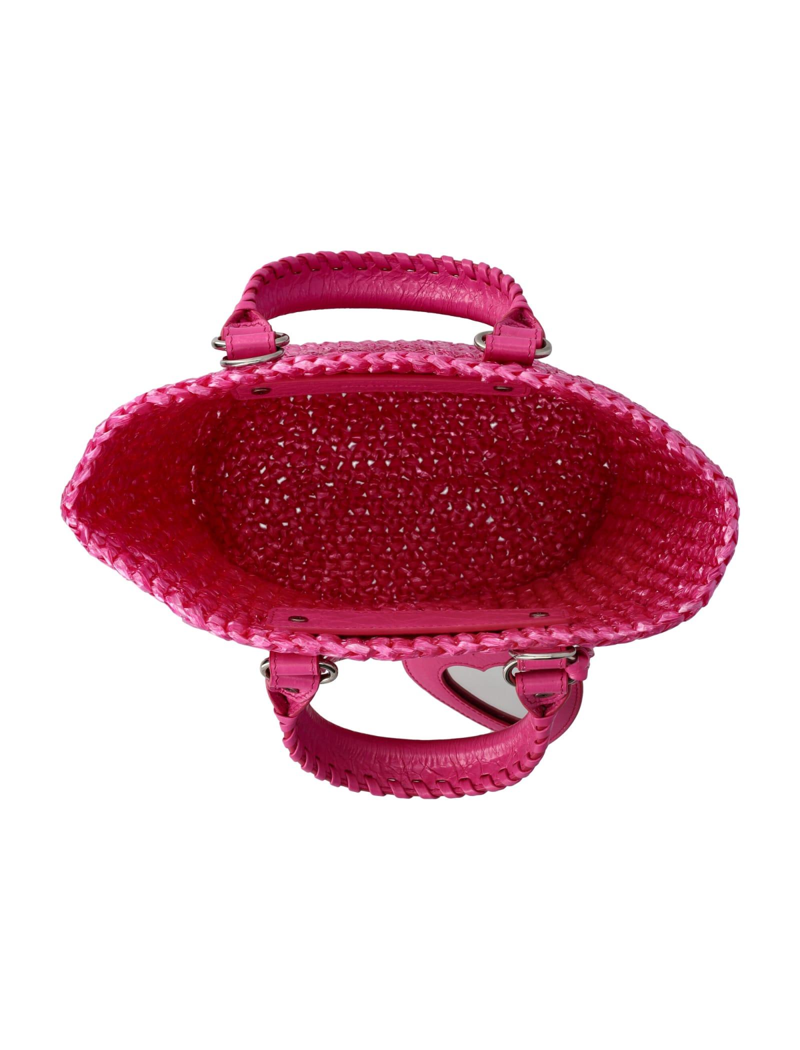 BALENCIAGA Women Fuchsia Raffia Small Le Cagole Panier Handbag In Pink Product Image
